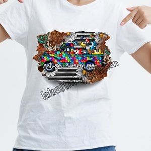 Autism Vintage Truck- HTV Iron on Ready to Press Transfer Sheet- SHIRT NOT INCLU